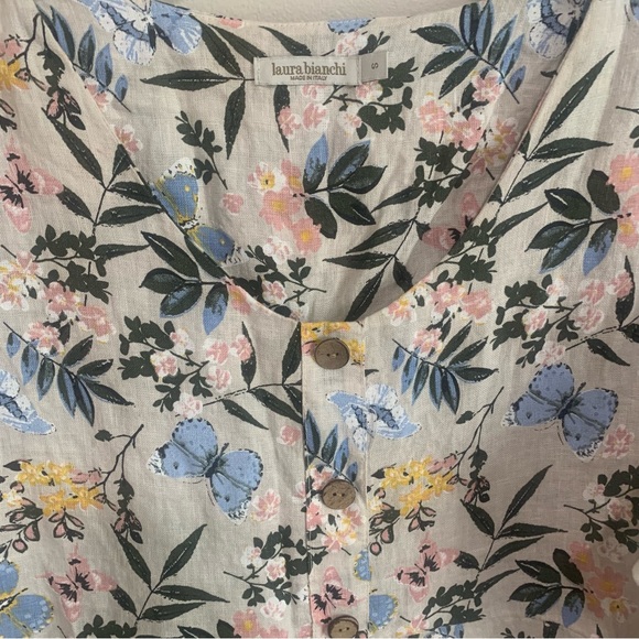 Laura Bianchi Italy Floral 100% Linen Tunic Top - Picture 10 of 11